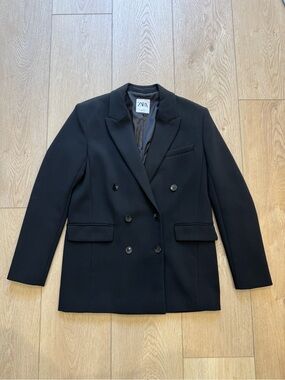 ZARA Oversized Double-Breasted Black Blazer